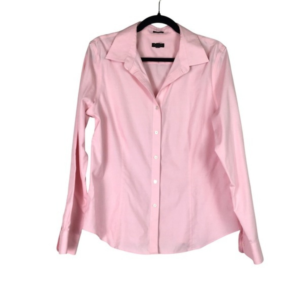 Talbots Wrinkle Resistant Pink Button Up Shirt Cotton Lastol Fitted Size 14